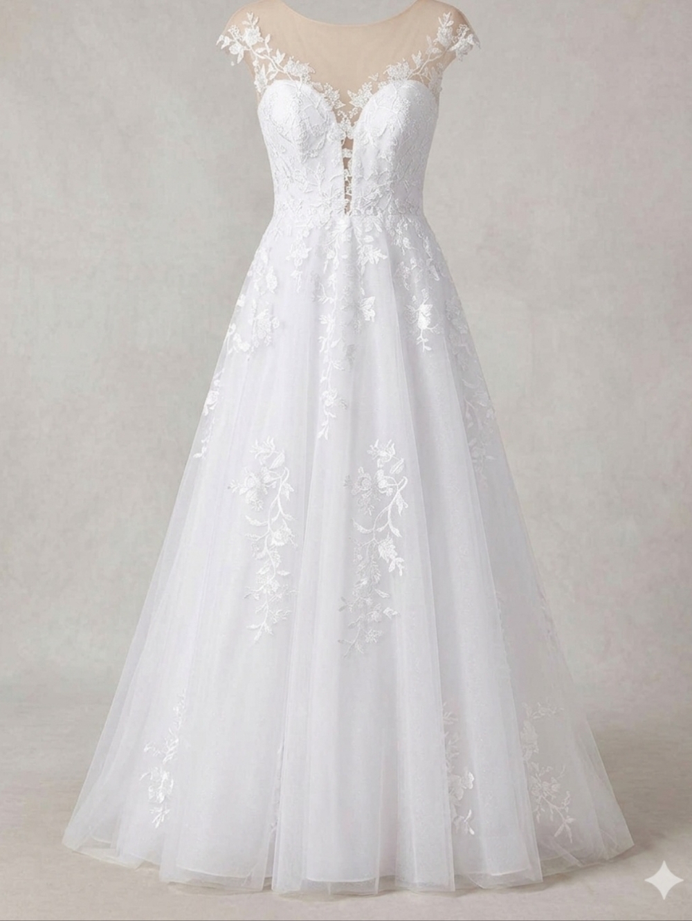 Illusion Neckline Lace A-Line Bridal Gown in Ivory